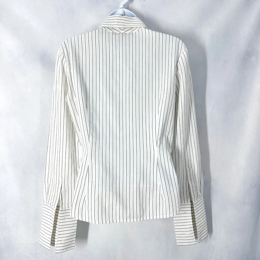 Vintage Jenne Maag Pinstripe Cream Tuxedo Button Down Shirt Women's Size 4P